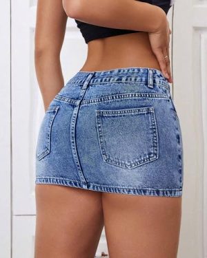 Women's Low Rise Stretchy Denim Skirts Sexy Comfy Mini Jean Skirt for Summer Casual Streetwear