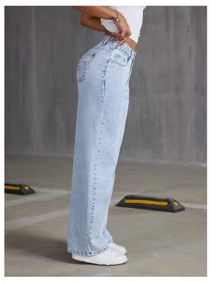 Women's Bowknot Embroidery Jeans Y2k Straight Leg Boyfriend Denim Pants