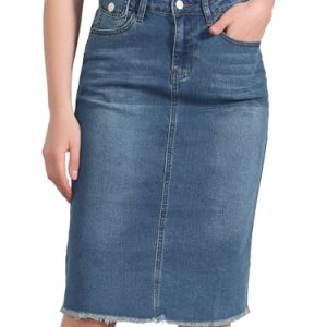 Women's Casual Jean Skirt High Waist Back Slit Stretch Denim Skirts