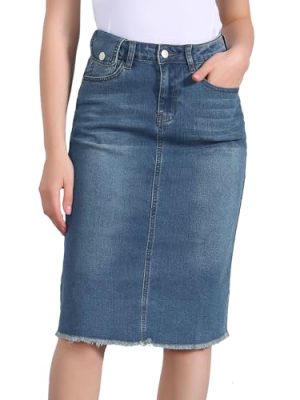 Women's Casual Jean Skirt High Waist Back Slit Stretch Denim Skirts