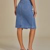 Jean Skirts for Women Denim Trendy Summer Casual Stretchy High Waisted Midi Below Knee Pencil Skirt with Slit