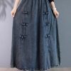 Retro Chinese Style Buckle Denim Skirt for in Spring and Autumn Waist Large Size Slim Long Swaying