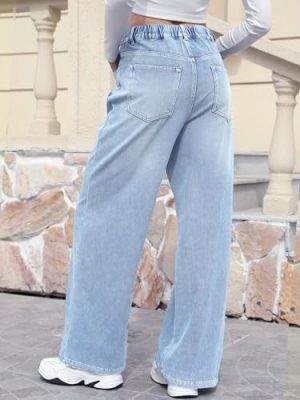 High Stretchy Sweatpant Jeans Women, Elastic Waist Wide Leg Baggy Knit Jeans Straight Leg High Waisted Pull on Jeans