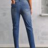 Women's High Waisted Jeans Strechy Fashion Raw Hem Straight Leg Ankle Denim Pants with Pockets