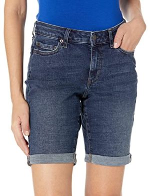Women's Mid-Rise Slim fit Denim Bermuda Shorts with Pockets