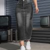 Women High Waist Midi Denim Skirt with Back Slit Casual A-Line Long Jean Skirts with Pockets Ladies