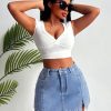 Women’s Side Slit Denim Skort, High-Stretch,High Waisted,Y2K Mini Jean Skirt Shorts with 5 Pockets