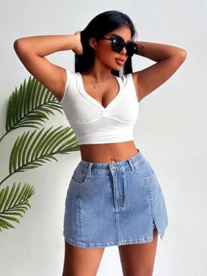 Women’s Side Slit Denim Skort, High-Stretch,High Waisted,Y2K Mini Jean Skirt Shorts with 5 Pockets
