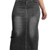 Women High Waist Midi Denim Skirt with Back Slit Casual A-Line Long Jean Skirts with Pockets Ladies
