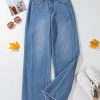 Women's Wide Leg Jeans High Waisted Strechy Raw Hem Zimbaplatinum Denim Pants