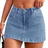 High Stretchy Mini Skort Skirt for Women,Low Waist Denim Skort Shorts with Pockets