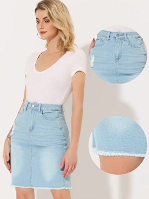 Denim Skirt for Women's Casual Distressed Knee Length Jeans Skirts