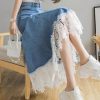 Lace ​​Denim Skirt for Women Summer Waist Midlength Retro Irregular
