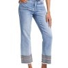 Straight Leg Jeans for Women Low Rise Cropped Jeans Wash Embroidery Raw Hem Denim Pants