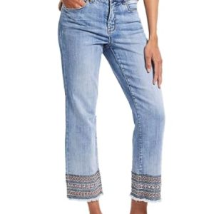 Straight Leg Jeans for Women Low Rise Cropped Jeans Wash Embroidery Raw Hem Denim Pants