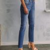 Women's High Waisted Jeans Strechy Fashion Raw Hem Straight Leg Ankle Denim Pants with Pockets