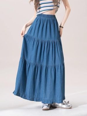 Blue Denim Skirt for Women in Summer Waist drooping Black Large Long