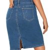 Women's Casual Stretch High Waist Back Slit Denim Jean Knee Length Skirt