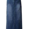 Long Denim Skirt for Women Casual A-Line Denim Maxi Skirt Stretch High Waisted Jean Skirt with Pocket Blue