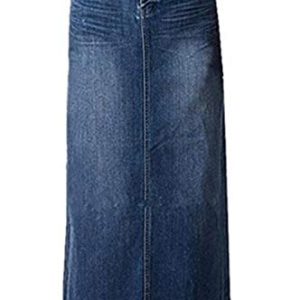 Long Denim Skirt for Women Casual A-Line Denim Maxi Skirt Stretch High Waisted Jean Skirt with Pocket Blue