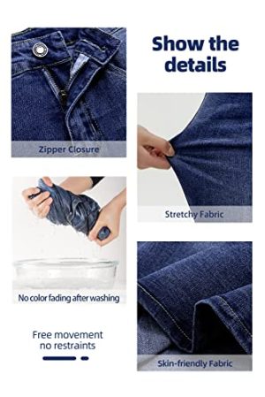 Long Denim Skirt for Women Casual A-Line Denim Maxi Skirt Stretch High Waisted Jean Skirt with Pocket Blue