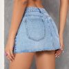 Women's Single Button Front Raw Hem Plain Denim Mini Skirt with Pockets