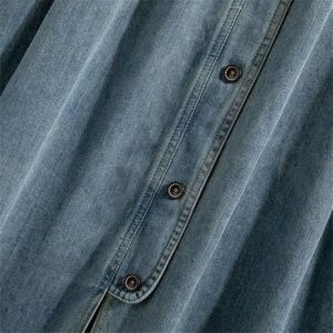 Vintage High Waist Casual Denim Skirts Women Single-Breasted Basic A-Line Long Skirts