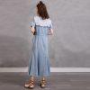 Slim Denim Long Skirt Retro Patchwork Embroidered Short Sleeved Dress