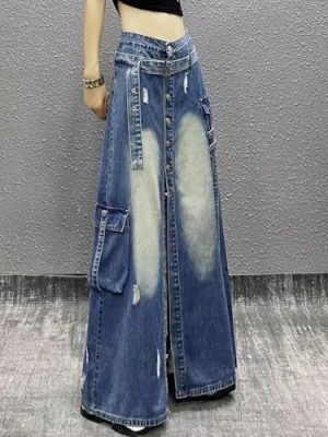 Personalized Waist Midlength Denim Skirt for Womens Spring and Summer Loose Slim