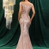 Jeans for Women Off Shoulder Mermaid Hem Sequin Prom Dress Jeans for Women (Color : Champagne, Size : Medium)