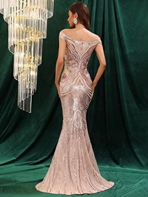 Jeans for Women Off Shoulder Mermaid Hem Sequin Prom Dress Jeans for Women (Color : Champagne, Size : Medium)