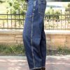 Women’s Chic Stylish Mid Waist Wash Drawstring Stitch Detail Carrot Jeans