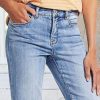 Straight Leg Jeans for Women Low Rise Cropped Jeans Wash Embroidery Raw Hem Denim Pants