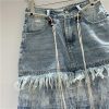 Women's Tie-Dye Denim Maxi Skirt, Gauze Patchwork with Distressed Hem Detail