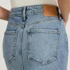 Women's High Waisted Medium Wash Front Slit Maxi Denim Skirt