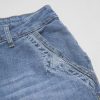 Wide Leg Jeans for Women Mid Waist Baggy Stitch Decor Denim Washed Pants Without Belt