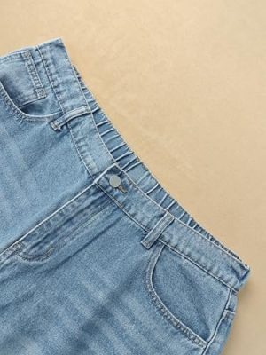 High Waist Wide Leg Jeans, Light Blue Denim, Elastic Waistband, Baggy Fit