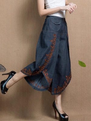 Spring and Summer Thin Trousers Embroidered Denim Skirts Pants Large