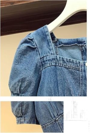 Summer Short Sleeve Button Down Denim Dress for Women Slim Fit Jean Mini Dresses