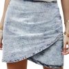 Women's Tulip Hem Shirred Washed Casual Bodycon Short Jean Denim Skirt