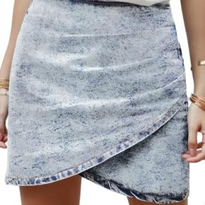 Women's Tulip Hem Shirred Washed Casual Bodycon Short Jean Denim Skirt