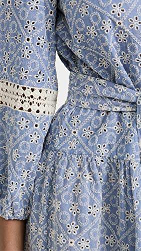 Women's Embroidered Umbrella Midi Dress, Chambray Blue/Sand, Large