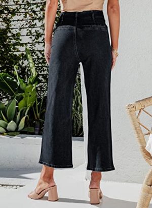 Women's Wide Leg Jeans High Waisted Zimbaplatinum Stretchy Straight Leg Jeans Buttoned Loose Denim Pants with Pocket