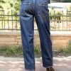 Women’s Chic Stylish Mid Waist Wash Drawstring Stitch Detail Carrot Jeans