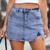 Skorts Skirts for Women Denim Mini Skirt Side Slit with High Waisted Jean Shorts Stretchy
