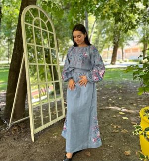 Ukrainian Vyshyvanka Dress | Floral Embroidered Bohemian Summer Dress | Long Linen Boho Dress | Blue Jeans Style (20)