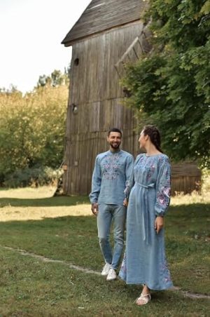 New Collection 2023 Ukrainian Vyshyvanka Dress Floral Bohemian Dress Embroidered Summer Boho Dress Long Linen Dress Blue Jeans