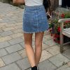 Womens Jean Skirt Stretch Casual 2025 Summer Short Basic Fringed Slim Fit Denim Bodycon Pencil Skirts