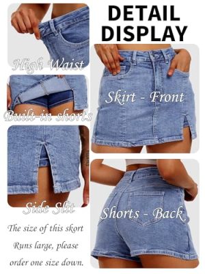 Women’s Side Slit Denim Skort, High-Stretch,High Waisted,Y2K Mini Jean Skirt Shorts with 5 Pockets