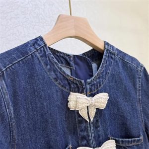 Women's Denim Bow Dress - Vintage Washed Blue Summer